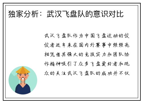 独家分析：武汉飞盘队的意识对比