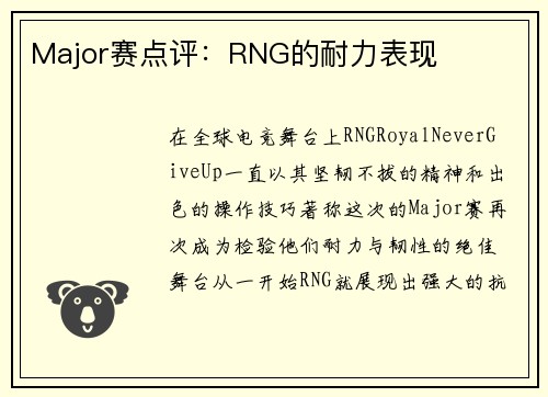 Major赛点评：RNG的耐力表现