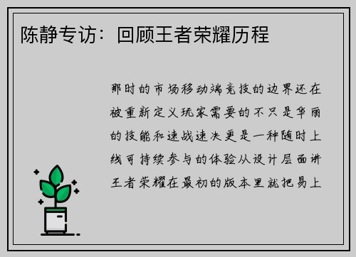 陈静专访：回顾王者荣耀历程